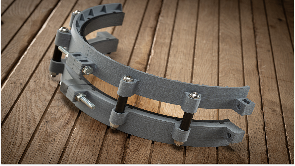 3D printed guide rail on a conveyor system showcasing precision-fit design for high-speed packaging applications