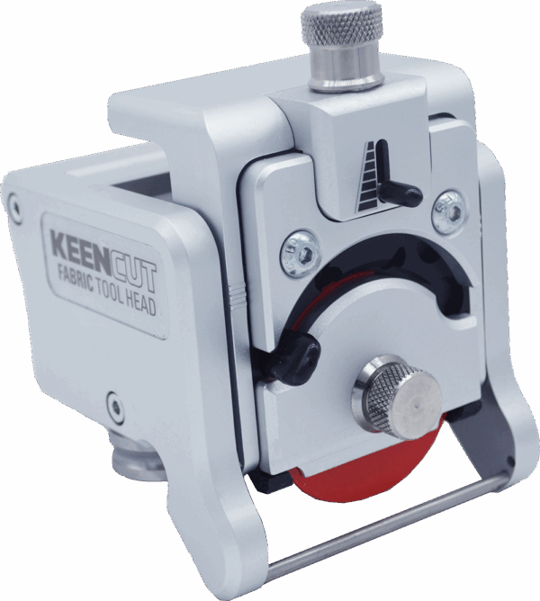 KeenCut Evolution3 Fabric Tool Head with spring-loaded cutting wheel for textiles, vinyl, and banners
