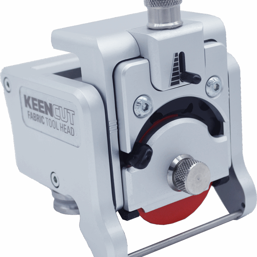 KeenCut Evolution3 Fabric Tool Head with spring-loaded cutting wheel for textiles, vinyl, and banners