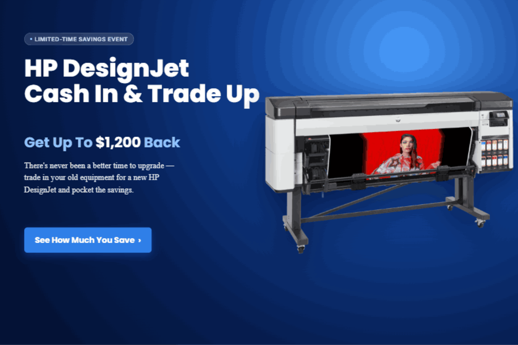 HP DesignJet Trade Up promo Q3 2026 cash back offer at Paragon Visual