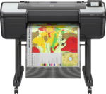 Front view of HP DesignJet Z6 Plus 24 inch printer producing a detailed color map