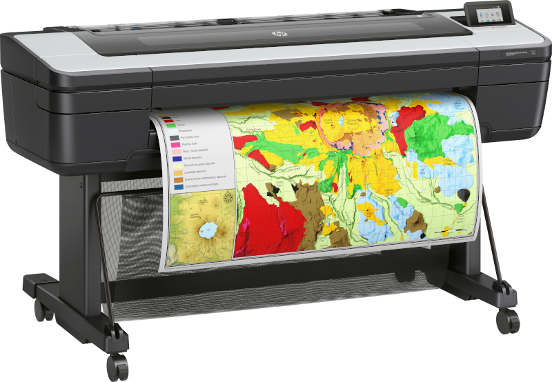 Right angled view of HP DesignJet Z6dr Plus printing a detailed color map