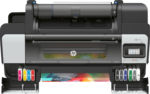 Top view of HP DesignJet Z9+ 24 inch printer showing the media roll and nine-color ink system