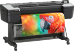Right angled view of HP DesignJet Z9+ Plus Edition printing a colorful parrot image